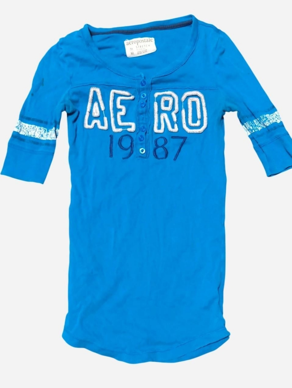 Aeropostale Vintage Bright Blue AERO 1987 Henley Top